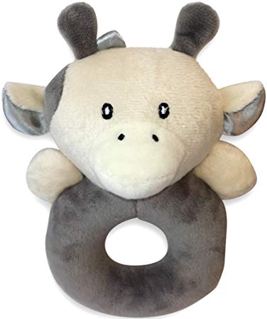 X-Large Premium Baby Rattle, Extra Soft Plush Cow Teether, (BPA Free), by Timixiki, Safe for Teething, Develops & Improves Baby's Hand-Eye Coordination